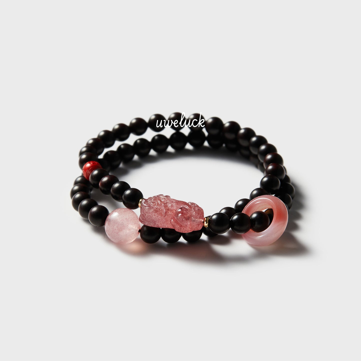 Wisdom Energy-Small Leaf Rosewood And Strawberry Quartz Bracelet - UWELUCK