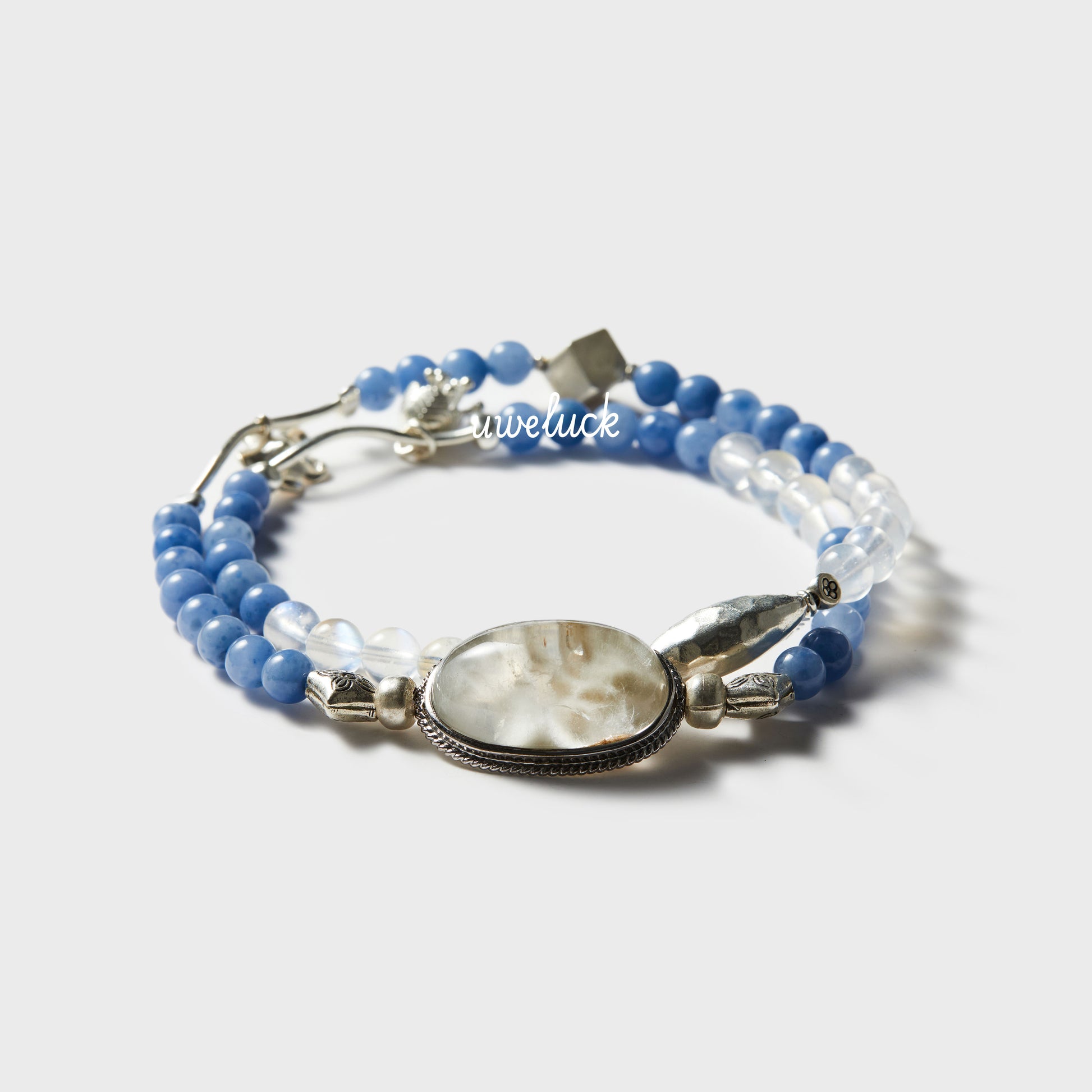 Calming Energy-White Rutilated Quartz And Blue Moonstone Bracelet - UWELUCK