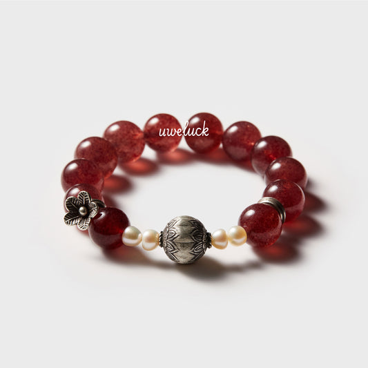 Love Energy-Strawberry Quartz And Silver Bracelet - UWELUCK