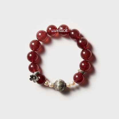 Love Energy-Strawberry Quartz And Silver Bracelet - UWELUCK