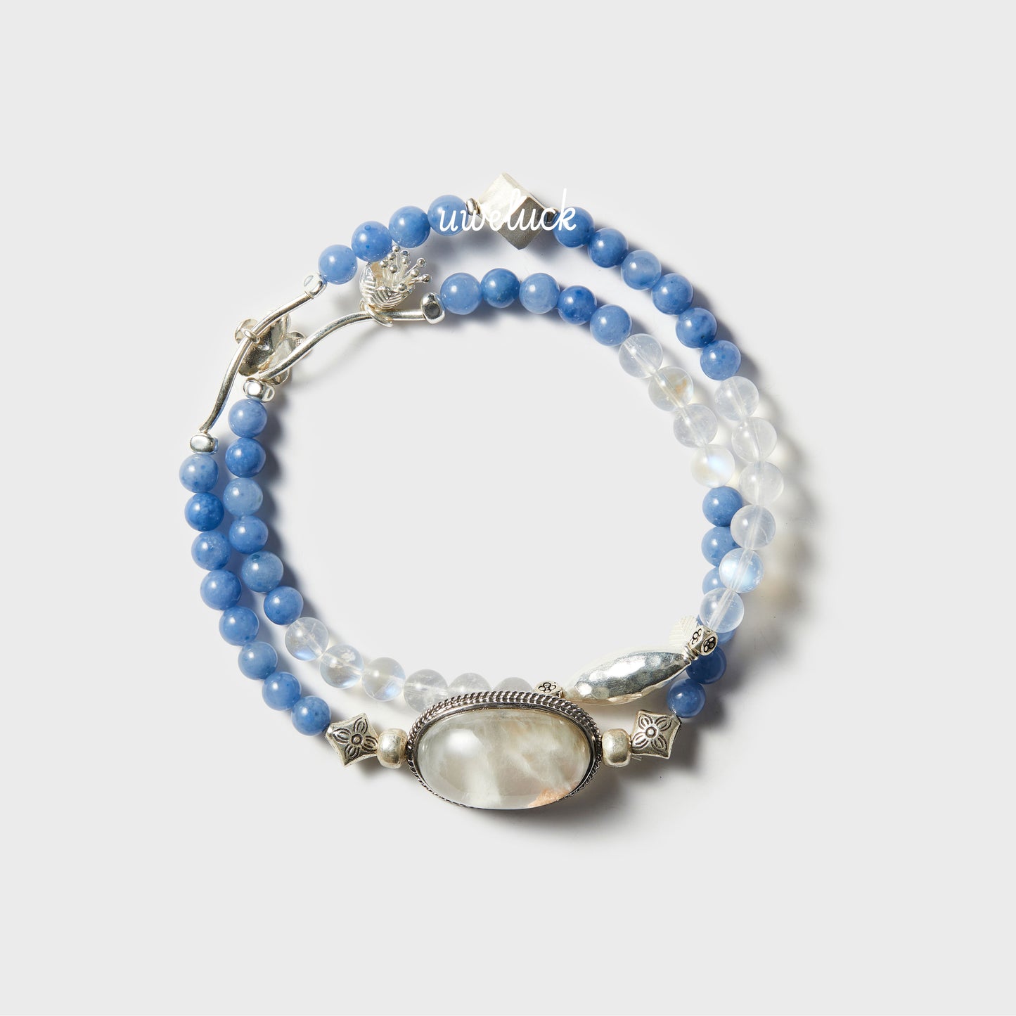 Calming Energy-White Rutilated Quartz And Blue Moonstone Bracelet - UWELUCK