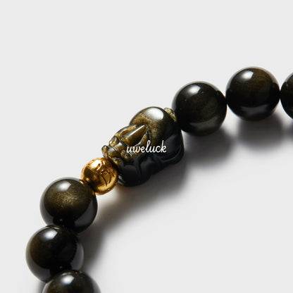 Lucky Energy-Obsidian And Silver Bracelet - UWELUCK