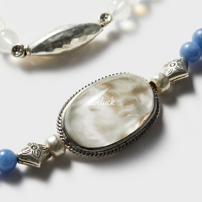 Calming Energy-White Rutilated Quartz And Blue Moonstone Bracelet - UWELUCK