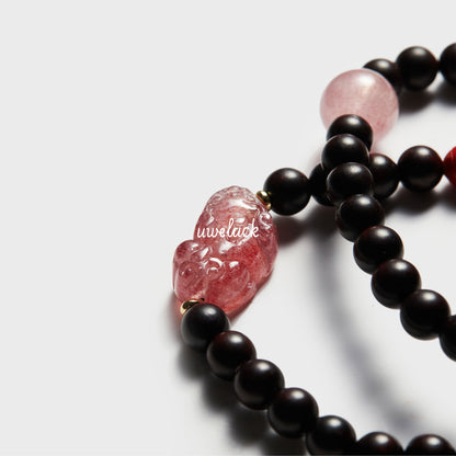 Wisdom Energy-Small Leaf Rosewood And Strawberry Quartz Bracelet - UWELUCK