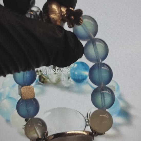 Aquamarine And White Rutilated Quartz Bracelet