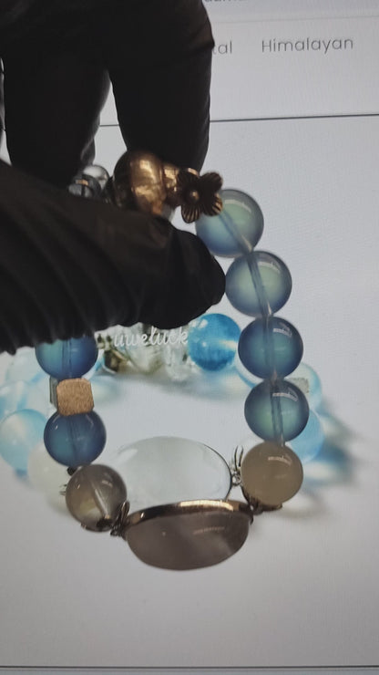 Aquamarine And White Rutilated Quartz Bracelet